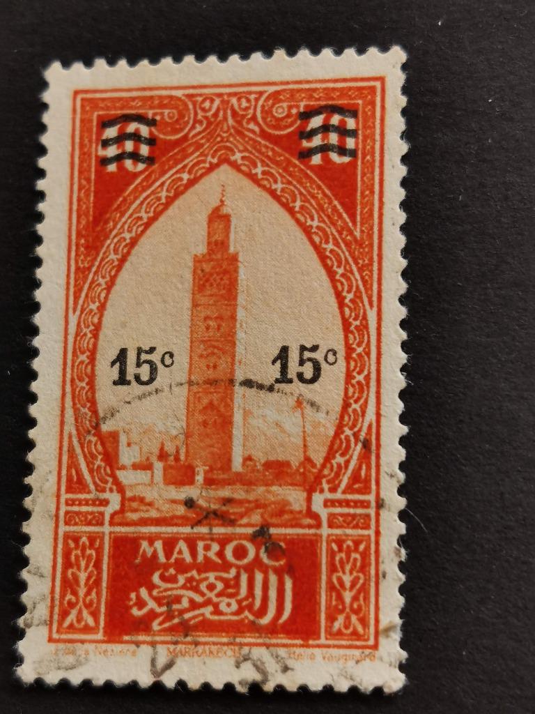 Marokko 1930 - Katoubia Moskee in Marrakech - OPDRUK, Postzegels en Munten, Ophalen of Verzenden, Marokko, Gestempeld