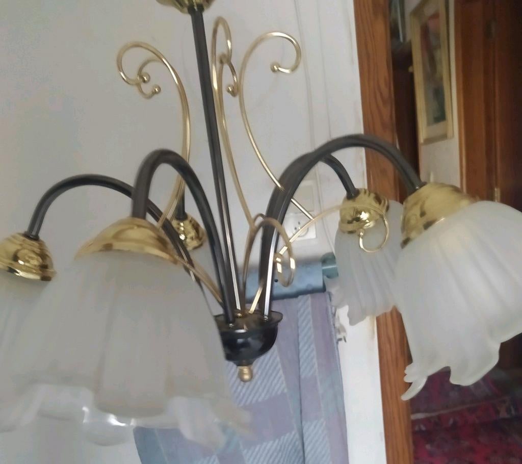 Vintage luster 5 armen,verguld, ø 58cm, van Massive, perfect, Huis en Inrichting, Ophalen of Verzenden, Zo goed als nieuw