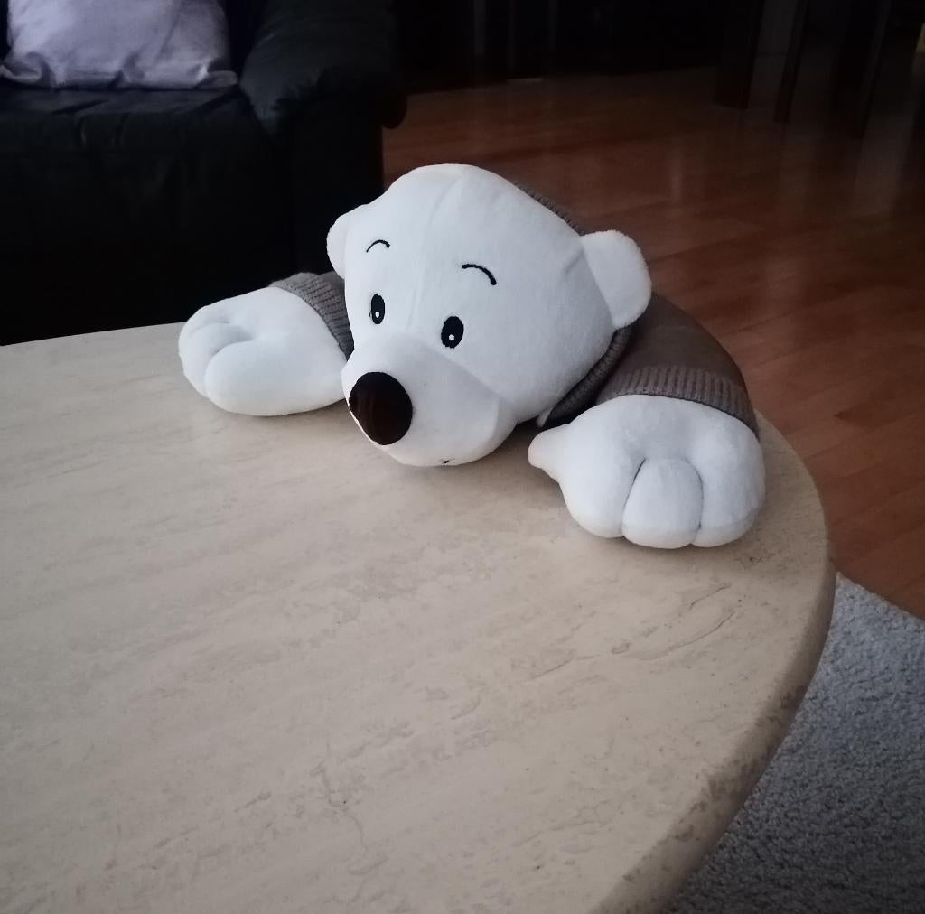 Witte teddybeer met imitatieleren jack met capuchon, Ophalen, Zo goed als nieuw, Beer