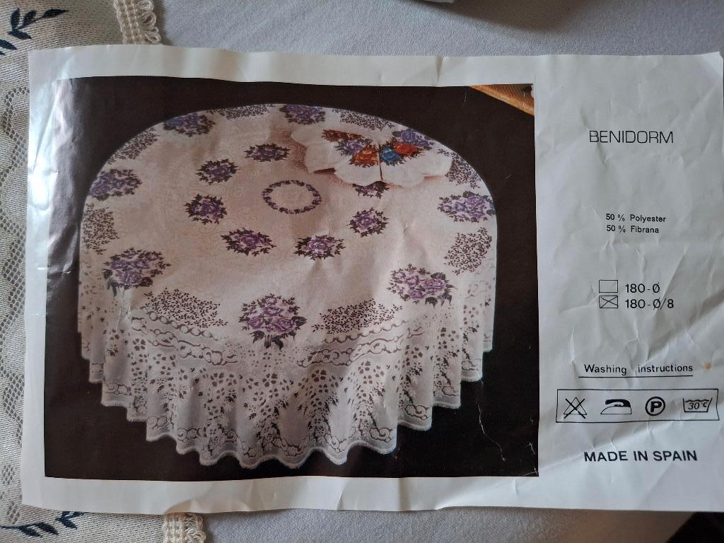 Vintage rond tafelkleed (180cm) Benidorm (8 onderleggers), Ophalen of Verzenden, Zo goed als nieuw, Rond