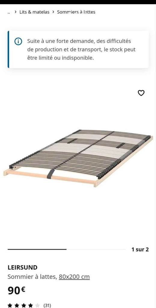 2 Sommier 80 * 200 leirsund, Enlèvement, 200 cm, Sommier