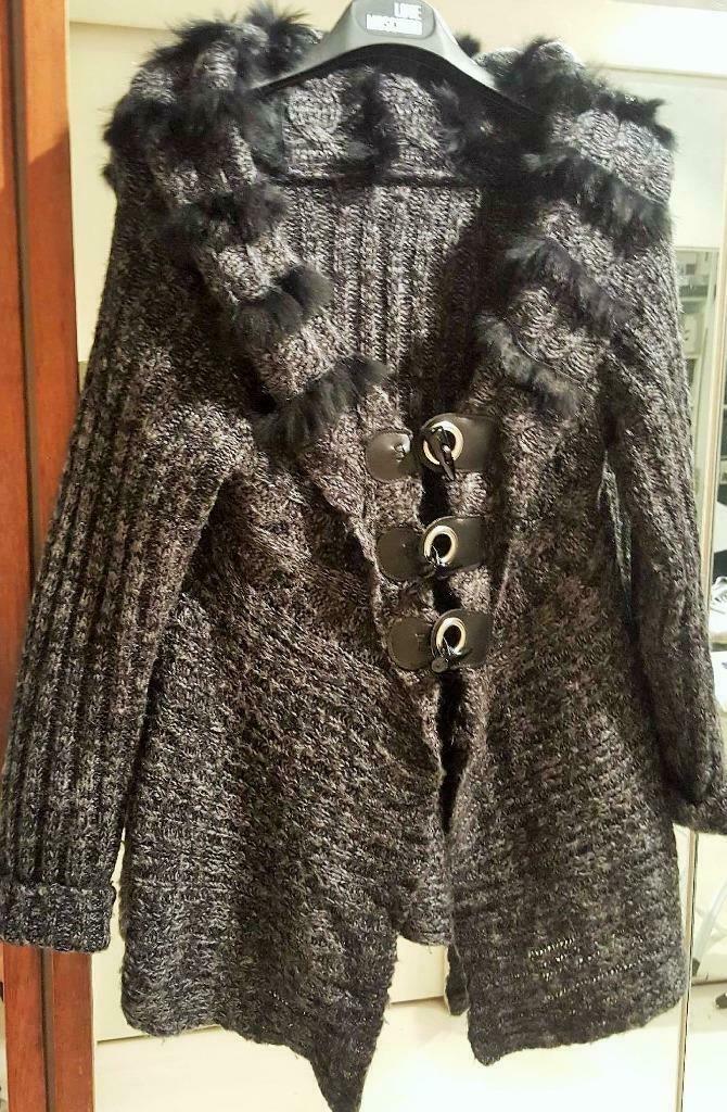 gilet chaud noir chiné gris  3 gros rivet argenté original, Ophalen of Verzenden, Zo goed als nieuw, Maat 38/40 (M), Zwart