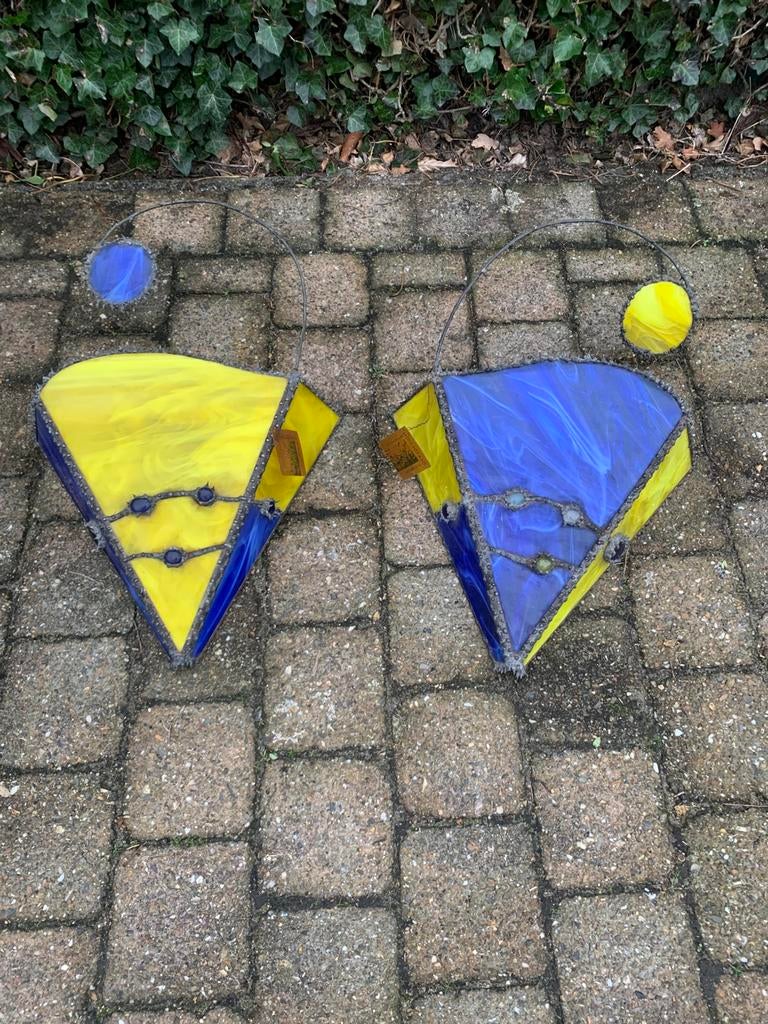 2 Glas in lood muurlampen, Ophalen, Zo goed als nieuw, Glas