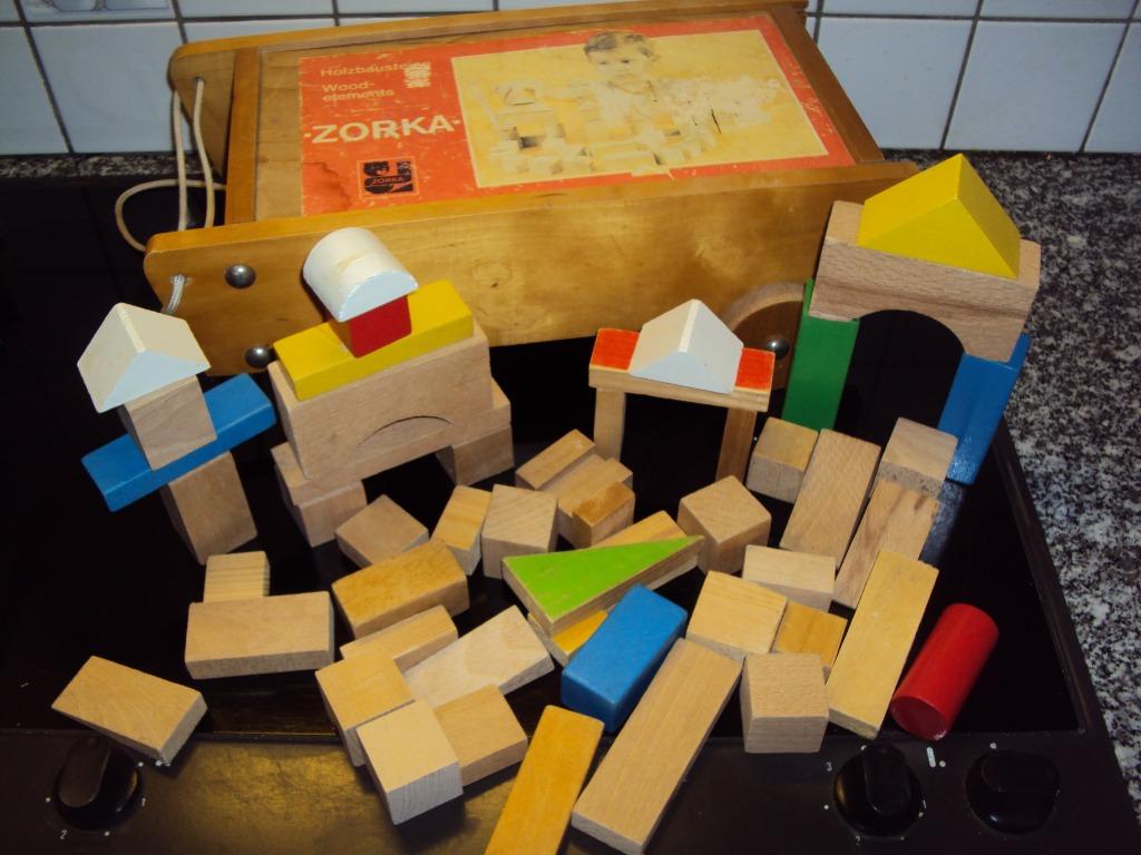 Houten trekkar vele blokken gekleurd en blank hout, Ophalen of Verzenden, Gebruikt