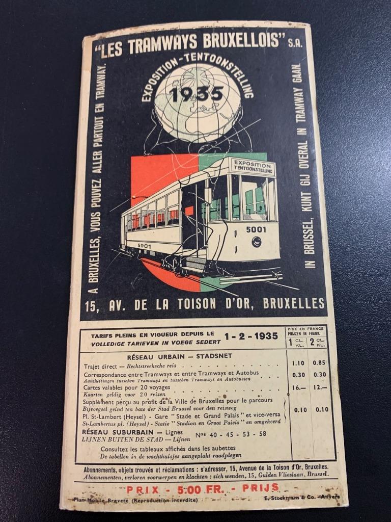 Kaart EXPO 1935 "Les Tramways Bruxellois", Enlèvement ou Envoi, Comme neuf, Tram, Carte ou Gravure