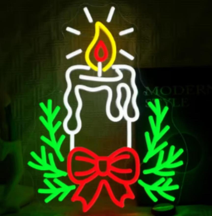 LED lamp neon stijl Kaars met Strik (42x32cm), Ophalen of Verzenden, Nieuw
