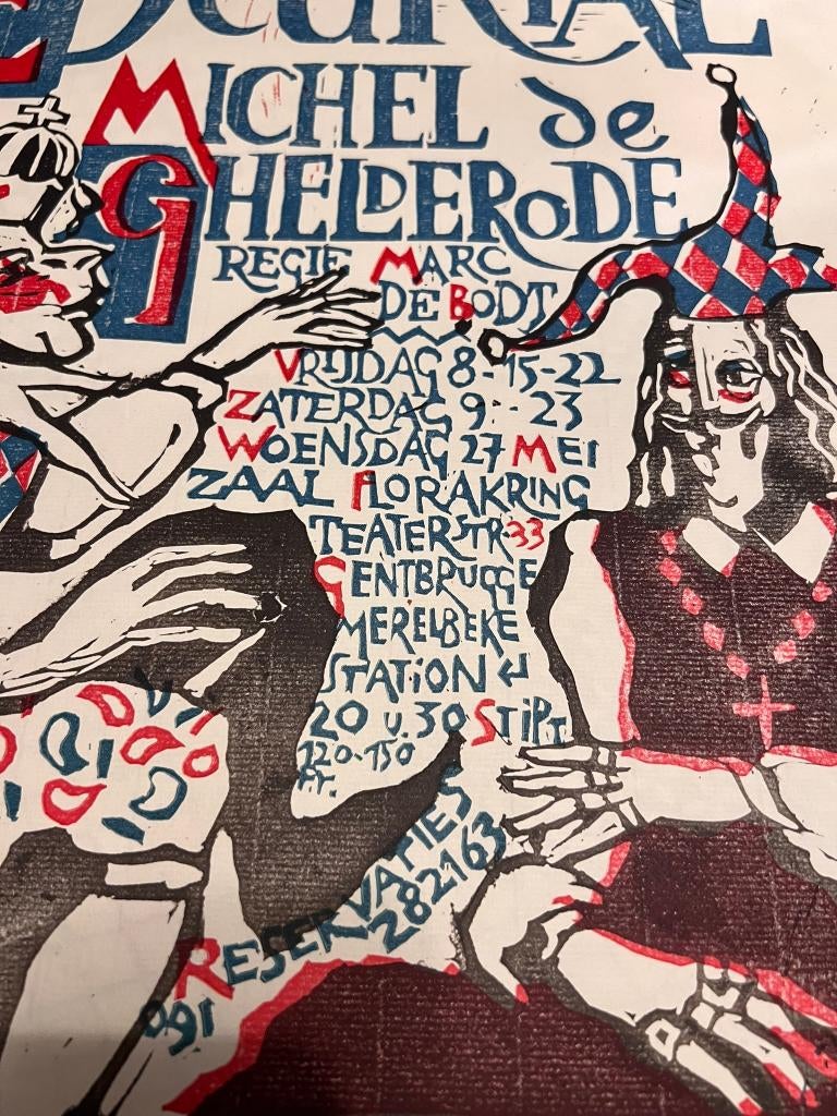 Vintage Poster Teater Krakeel Escurial Michel De Ghelderode, Rechthoekig Staand, Deurposter of groter, Ophalen of Verzenden, Zo goed als nieuw