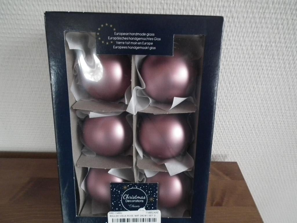 6 glazen kerstballen Mat oudroze kleur (Decoris), Verzenden, Nieuw