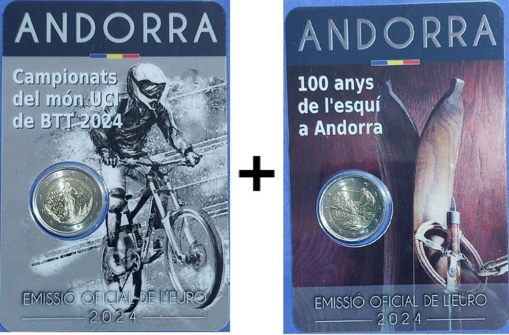 Andorra 2024 - 2 euro - Skisport + Mountainbike - 2x 10 st., Ophalen of Verzenden, Overige landen, 2 euro, Setje