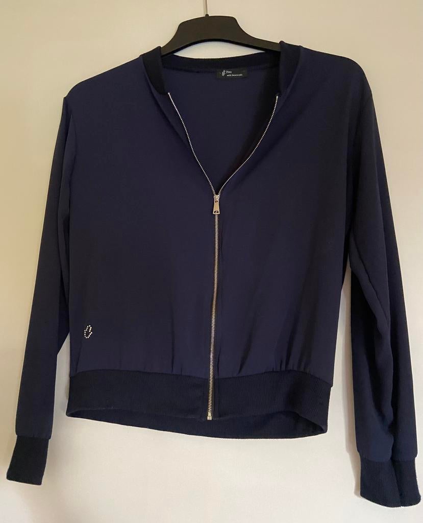 Cardigan zippé bleu marine orné de motifs Swarovski, Neuf, Taille 38/40 (M), Enlèvement ou Envoi, Bleu