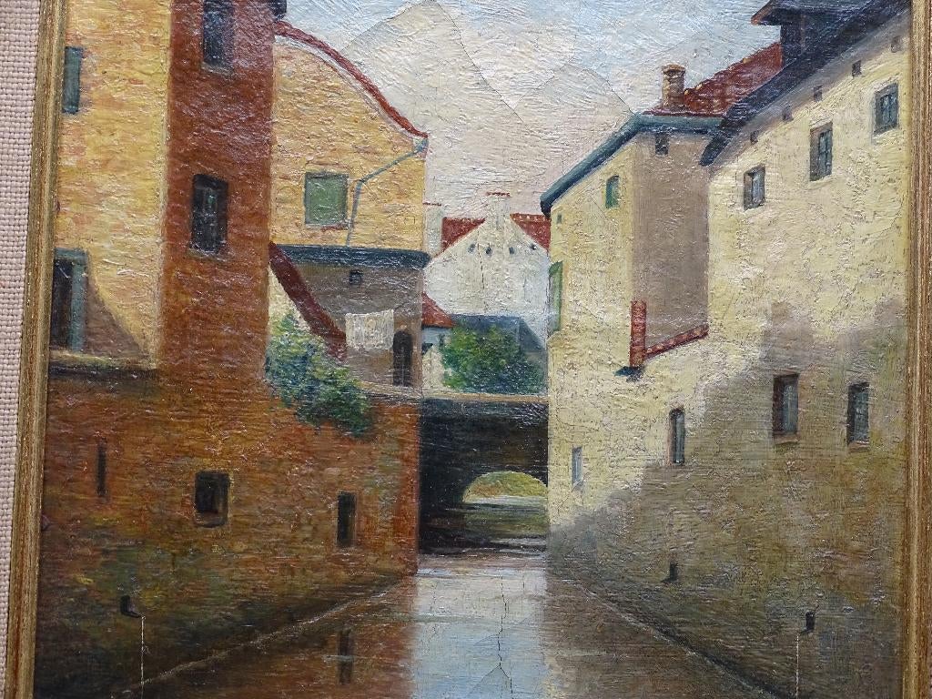 Olieverf op paneel – Brusselse straatscène, Antiek en Kunst, Kunst | Schilderijen | Klassiek, Ophalen