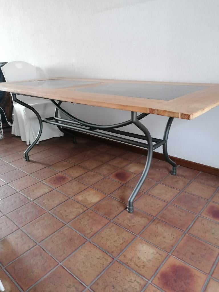 Lange eetkamertafel met zwarte poten, Ophalen, Hout