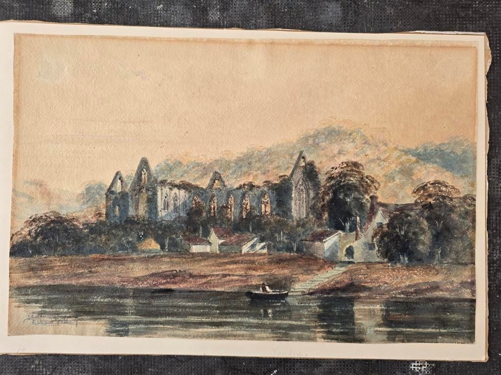 Aquarelle signée Burgers. Vue de l'abbaye de Tintern, Antiquités & Art, Art | Peinture | Classique, Enlèvement