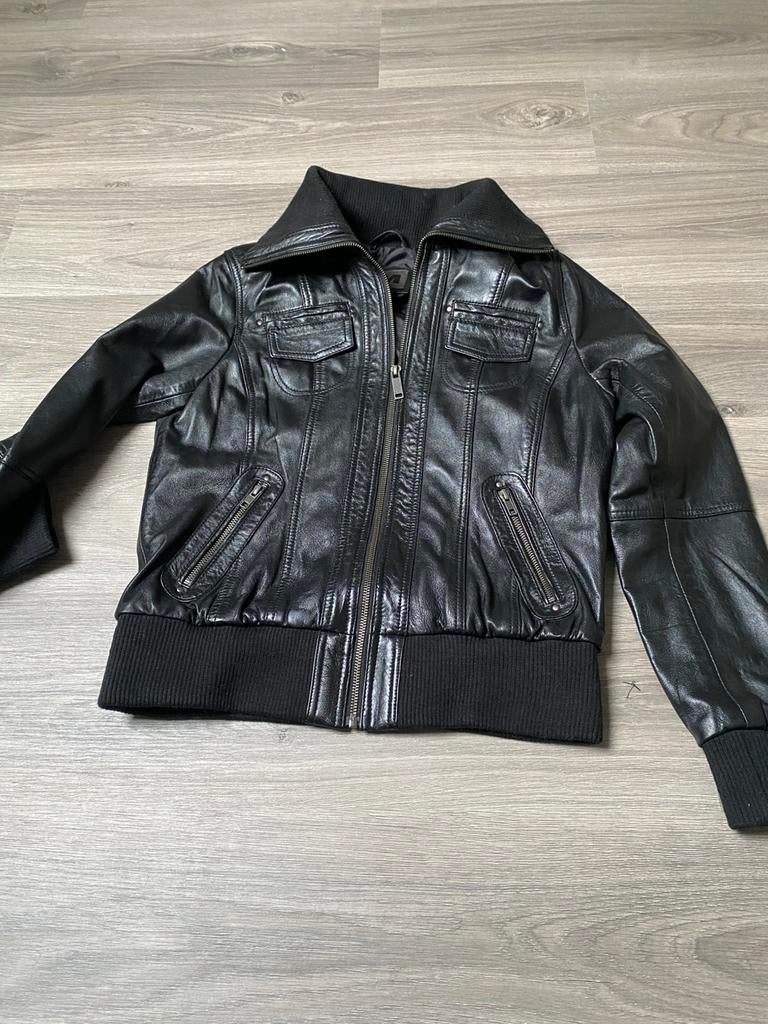 Lederen damesvest bomber, Ophalen, Zo goed als nieuw, Zwart