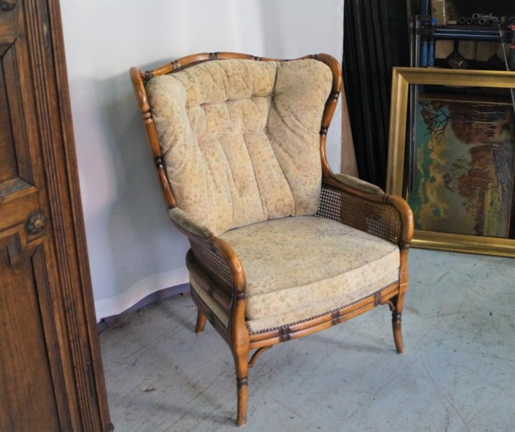 fauteuil ancien en bambou avec revêtement en tissu, Antiquités & Art, Antiquités | Meubles | Chaises & Canapés, Enlèvement