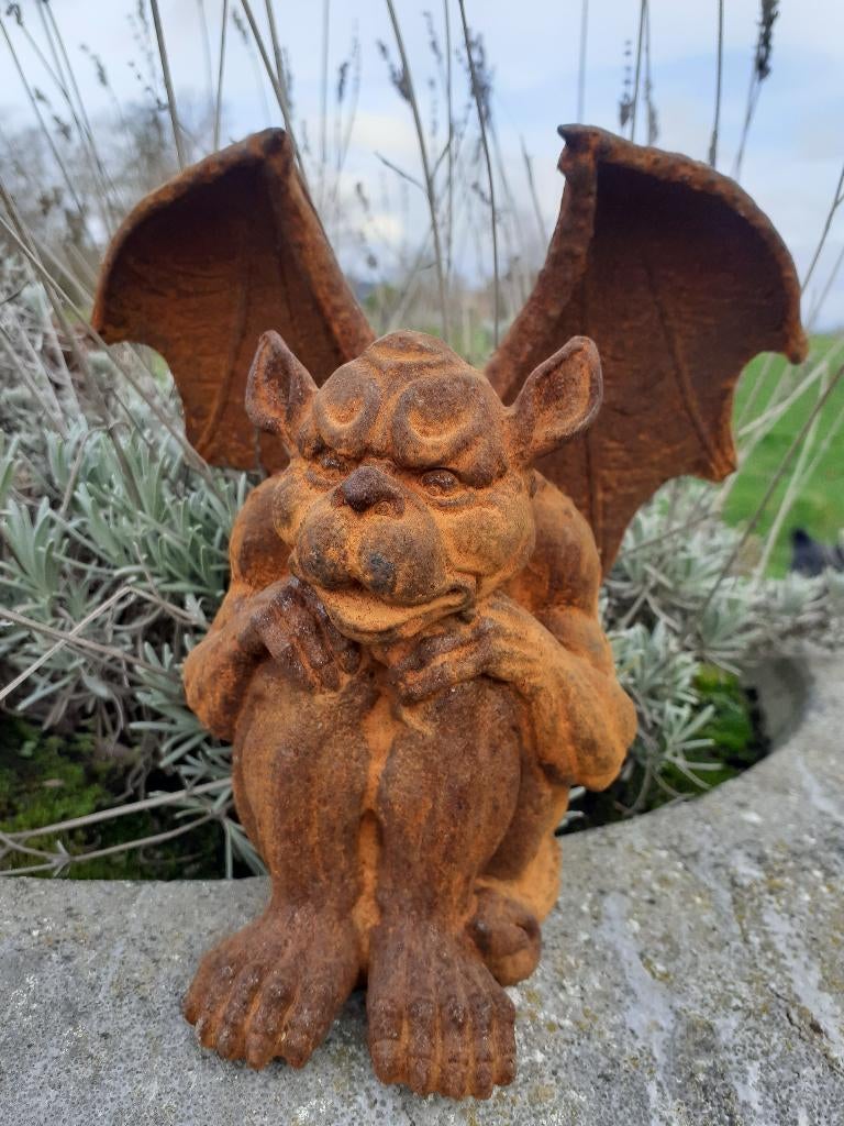 GEPATINEERDE GIETIJZEREN ZITTING, GARGOYLE, Ophalen of Verzenden, Nieuw, Steen, Overige typen