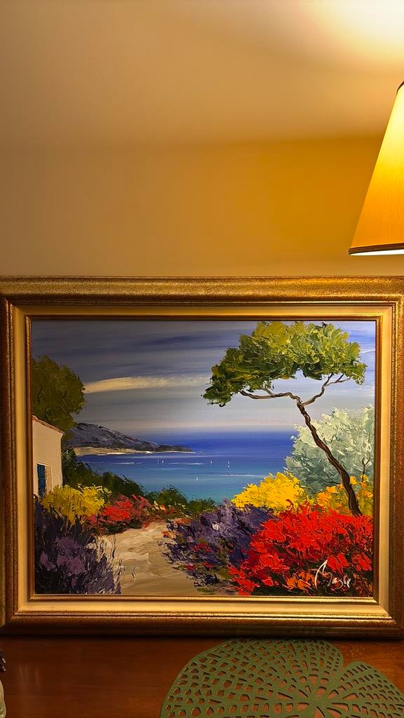 Peinture encadrée - paysage - 75x64 cm, Comme neuf, Enlèvement, Création originale, Peinture