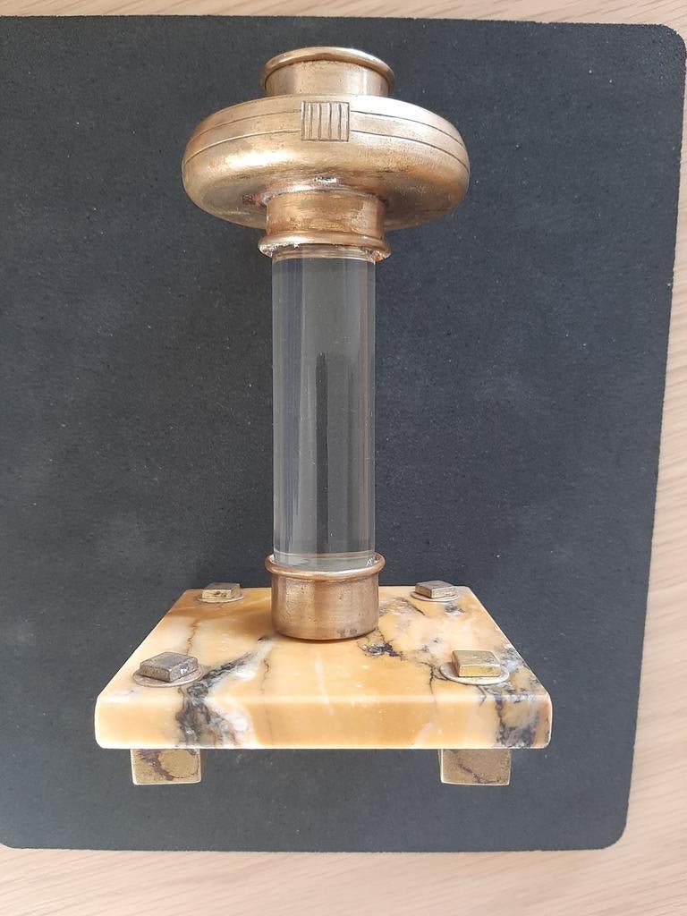 Ancien bougeoir art déco en marbre ,cuivre et verre, Enlèvement ou Envoi, Comme neuf