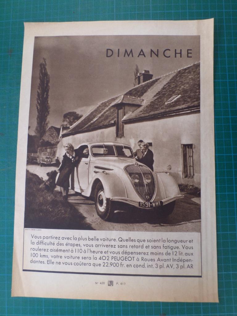 Peugeot 402 - publicité papier - 1936, Enlèvement ou Envoi, Utilisé, Autres types