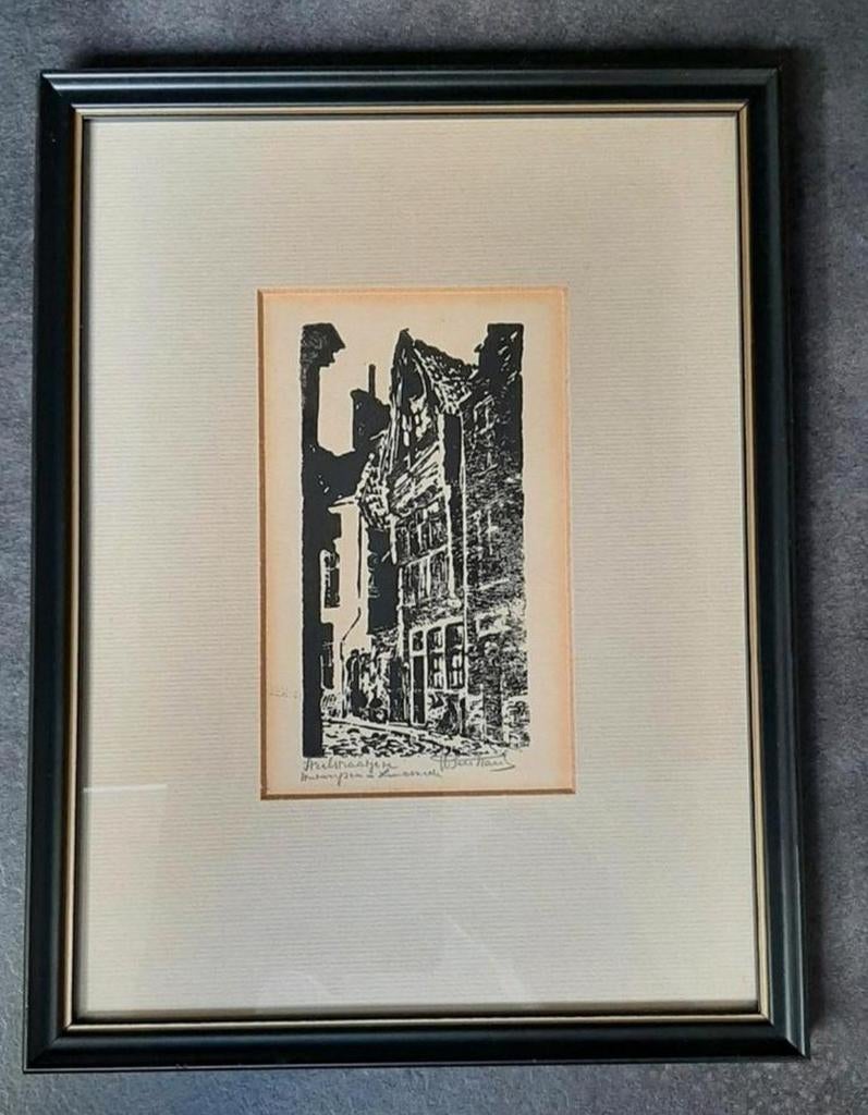 Stoelstraatje van Antwerpen, Antiek en Kunst, Kunst | Etsen en Gravures, Ophalen of Verzenden
