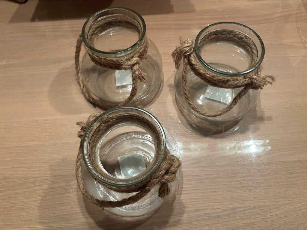 3 bokalen met koord, Ophalen of Verzenden