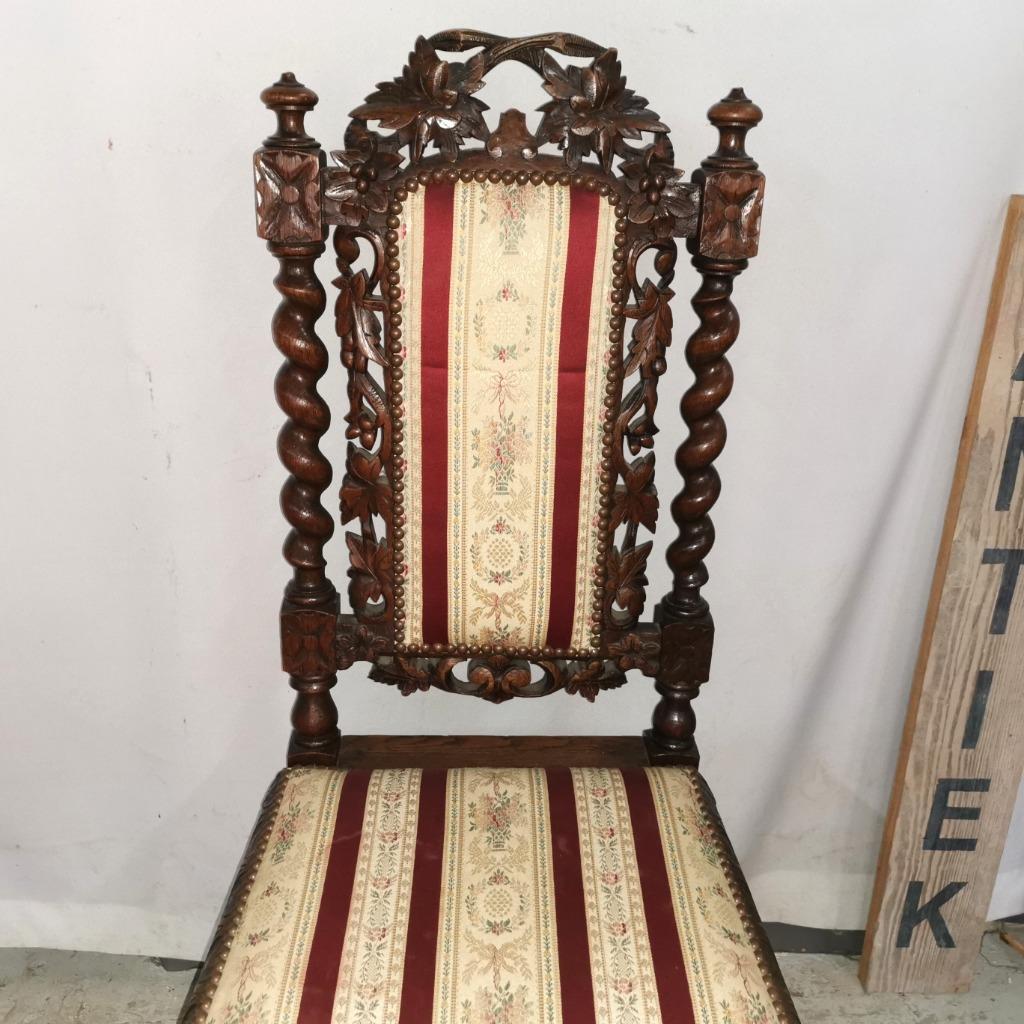Chaise de chasse ancienne en chêne avec revêtement en tissu, Enlèvement