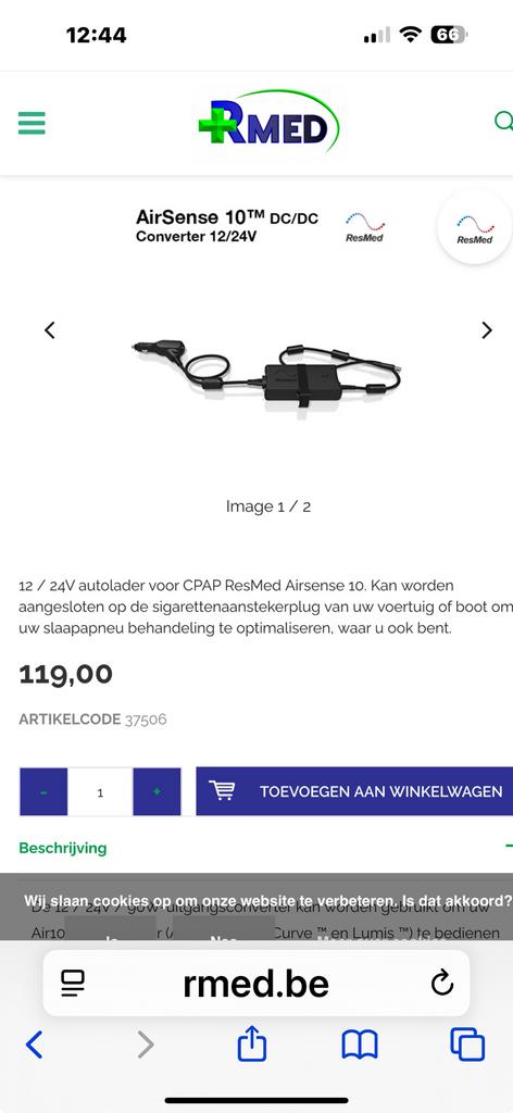 2X Resmed airsense 10 adapters12/24 volt voor cpaptoestel, Ophalen, Zo goed als nieuw