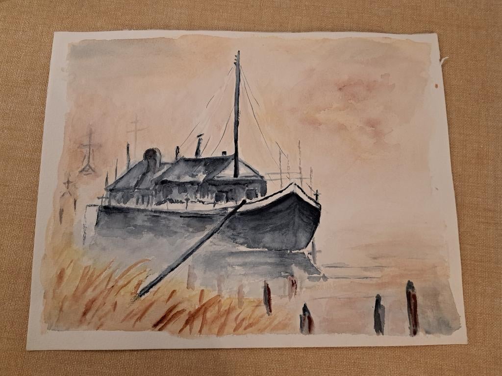 Aquarelle J.Paulhan, BATEAU, Enlèvement