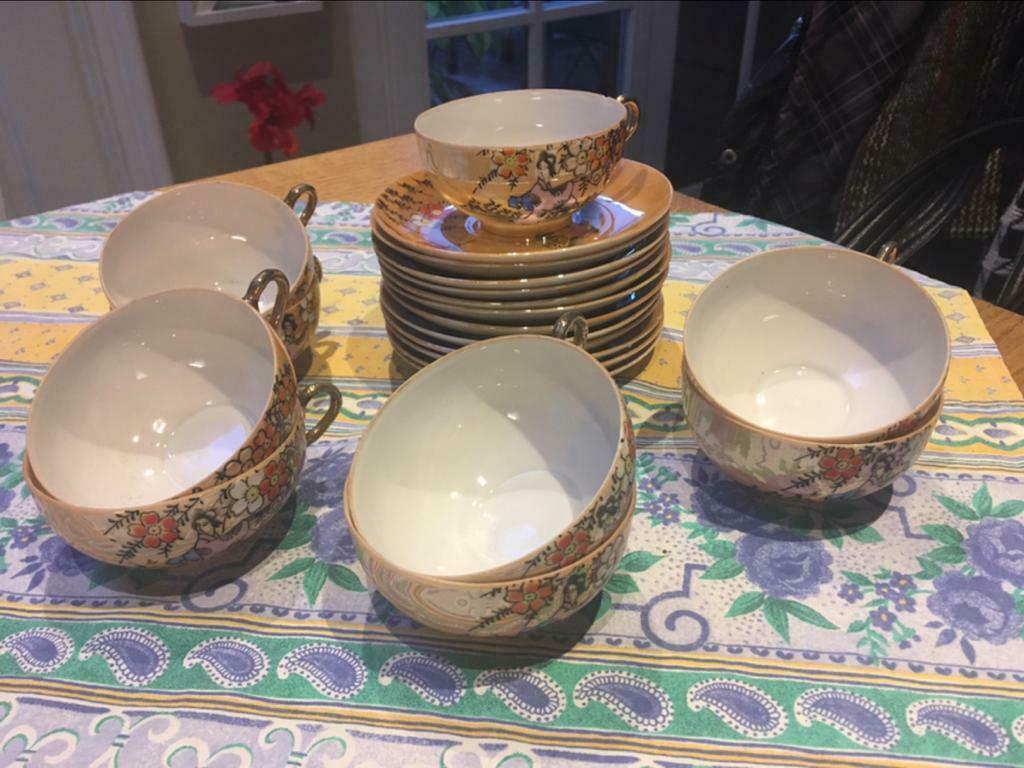 Antiek porseleinen Chinese tee kopjes en bordjes, Antiek en Kunst, Ophalen of Verzenden