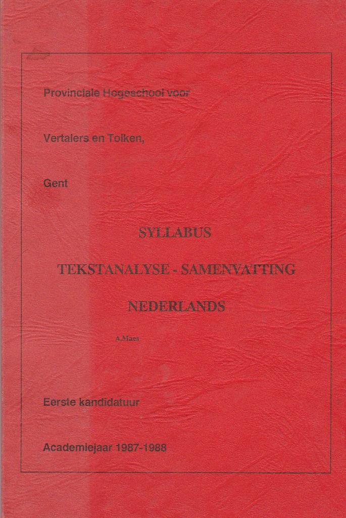 Syllabus Tekstanalyse - Samenvatting Nederlands., Boeken, Studieboeken en Cursussen, Ophalen of Verzenden