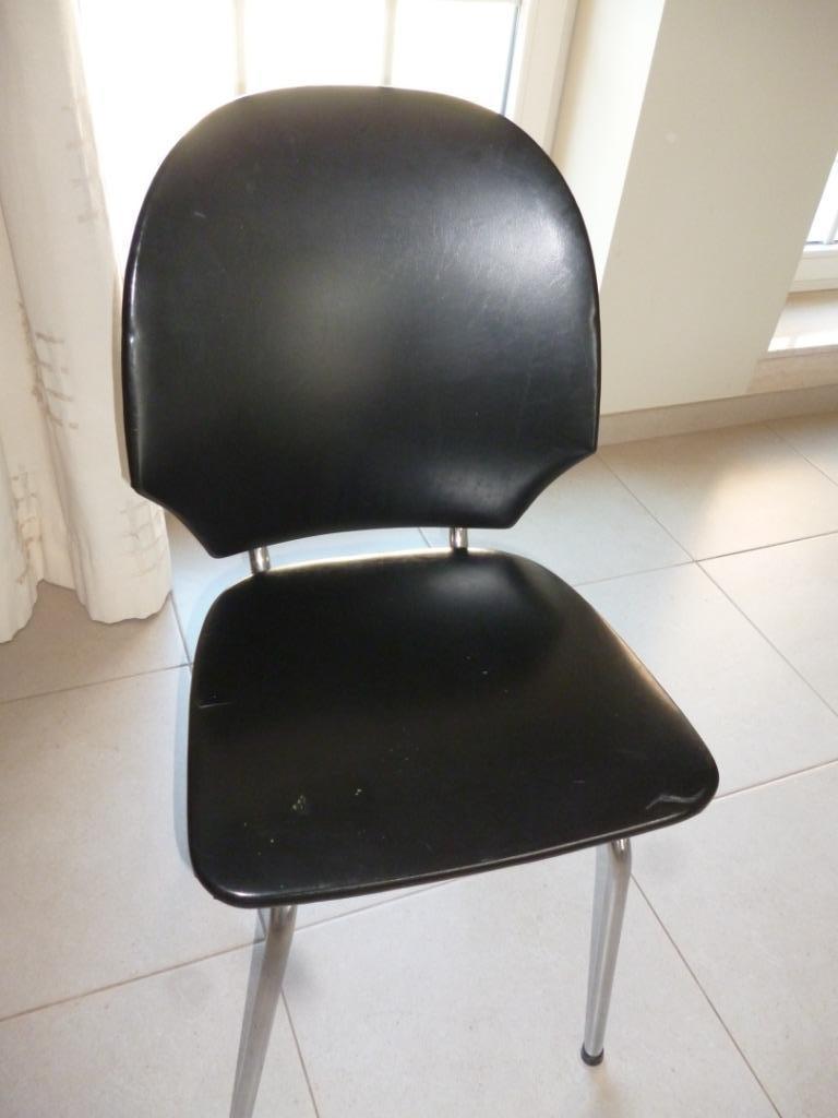 3 Vintage sixties oude stoel in zwarte skay inox keukenstoel, Ophalen