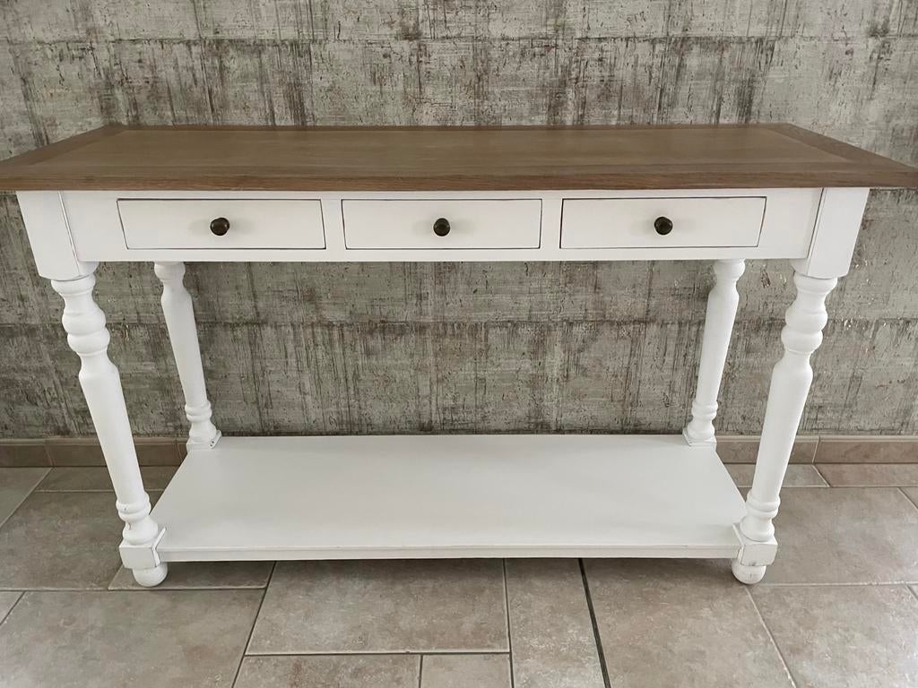 Muur tafel/ wit met hout, Ophalen, 100 tot 150 cm, Zo goed als nieuw, Overige houtsoorten