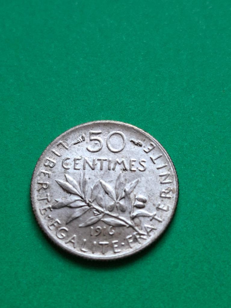 1916 Frankrijk 50 centimes in zilver zaaister, Postzegels en Munten, Munten | Europa | Niet-Euromunten, Losse munt, Frankrijk