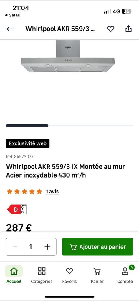 Hotte aspirante 90 cm Whirlpool, Electroménager, Enlèvement, Neuf, Hotte murale