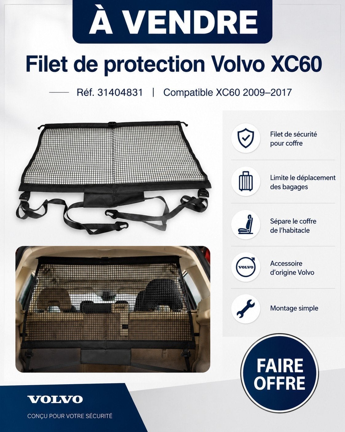 Filet protection Volvo XC60, Enlèvement ou Envoi