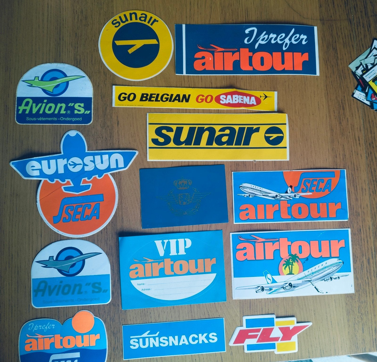 14 vintage stickers vliegtuigen, Ophalen of Verzenden