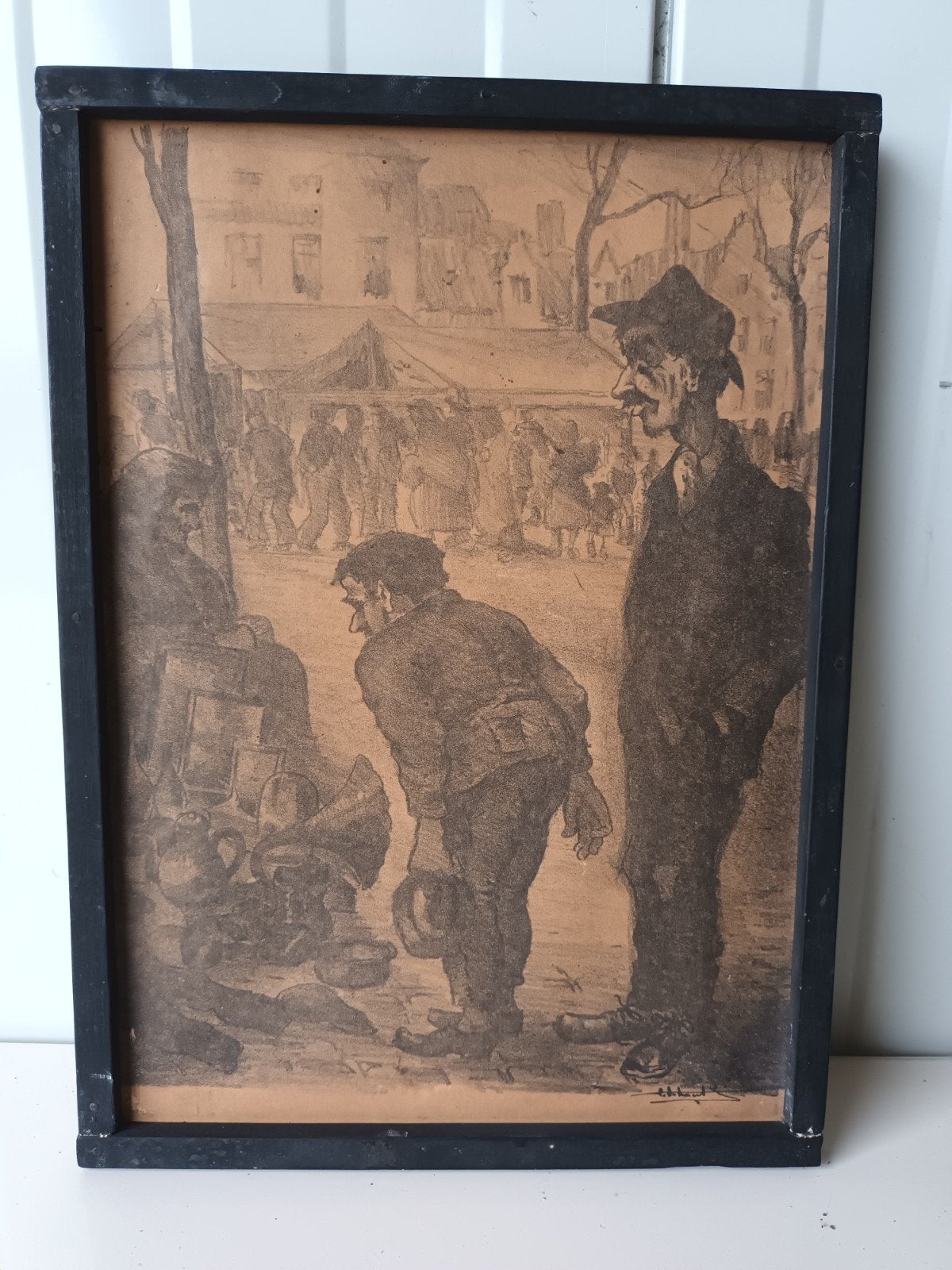 Sfeervol historisch markttafereel –, Antiquités & Art, Enlèvement ou Envoi, Estampe