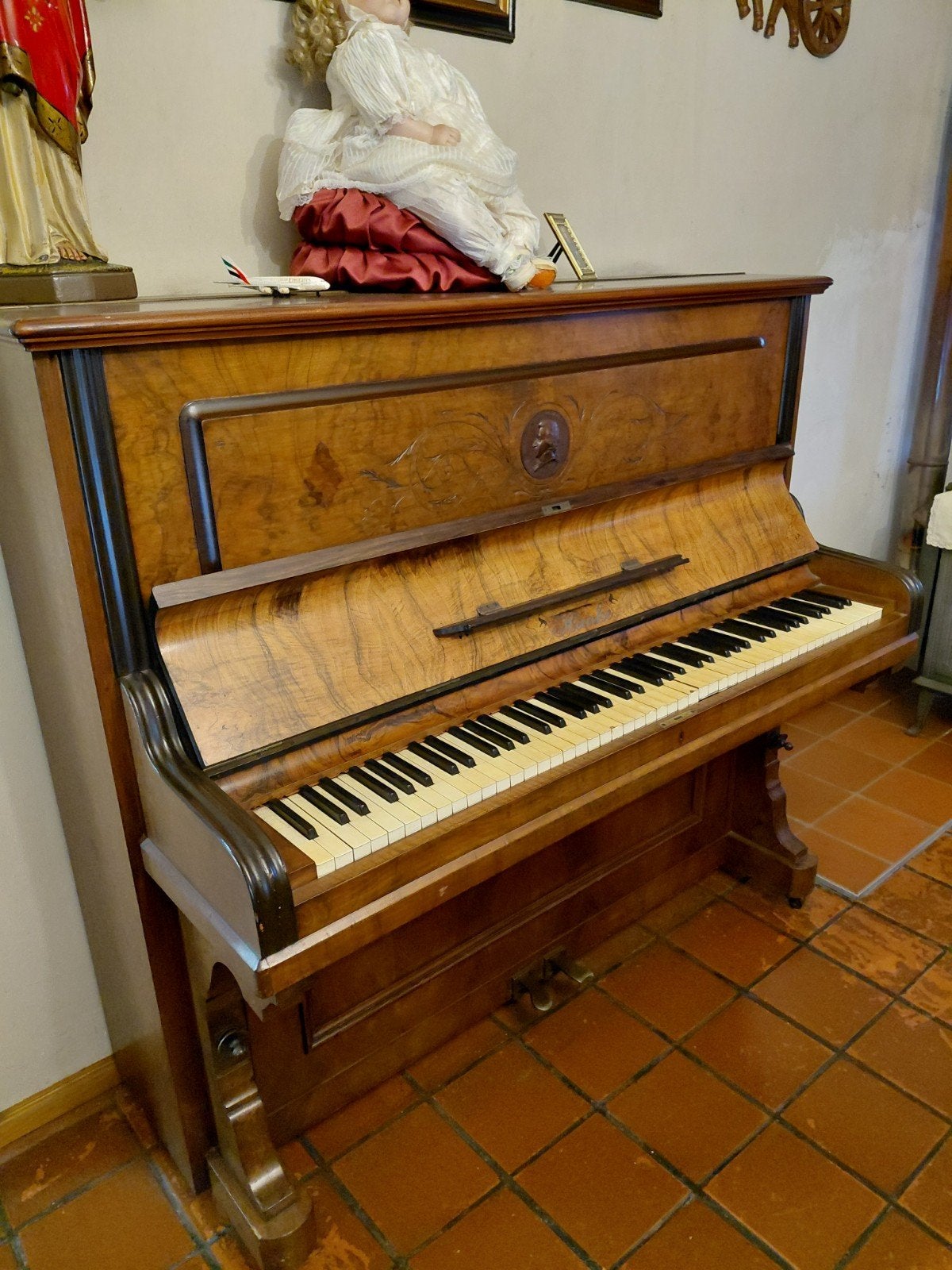 Antieke Piano, Muziek en Instrumenten, Piano's, Ophalen, Gebruikt, Bruin, Piano