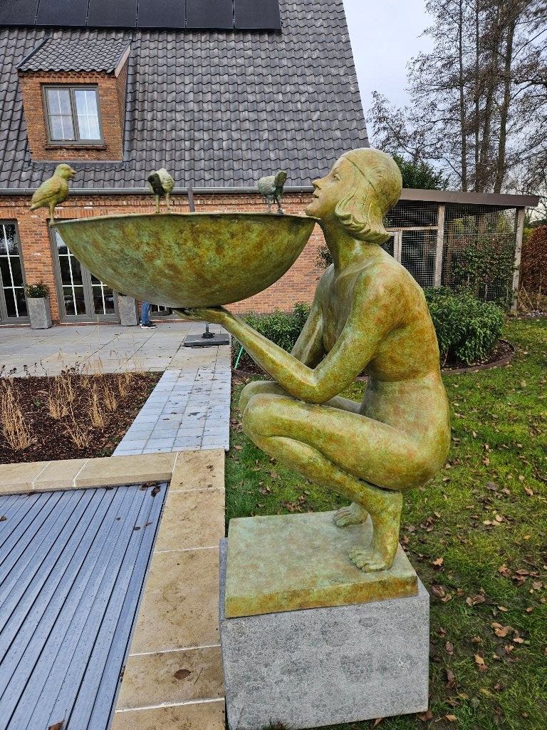 BRONZEN ART-DECO FONTEIN SPECIALE PATINA DRINKPLAATS VOGELS!, Ophalen of Verzenden, Nieuw, Overige materialen, Fontein