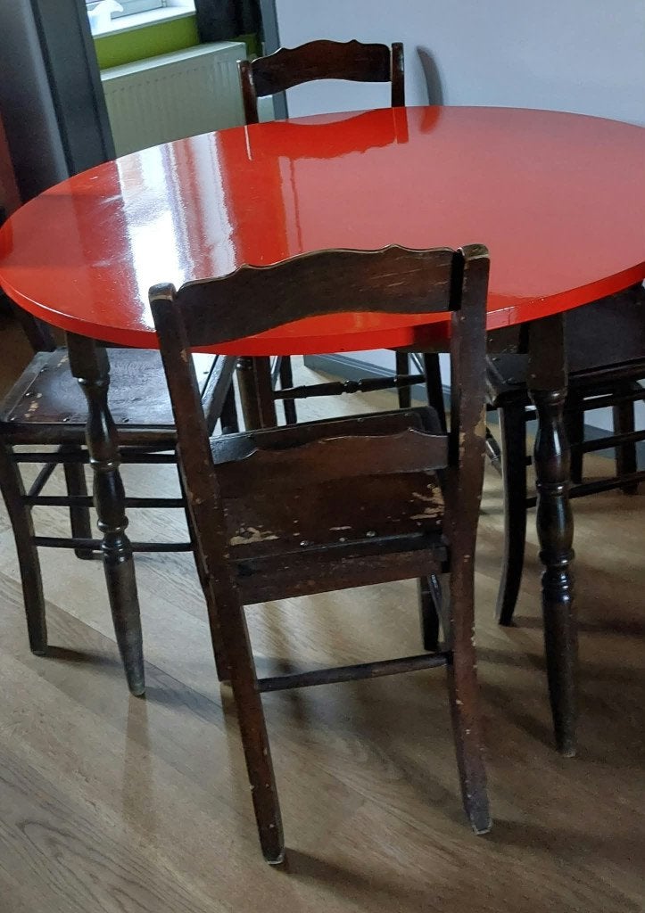 Ronde massief houten tafel Ø135cm, Ophalen, Gebruikt, Vier personen, Overige houtsoorten