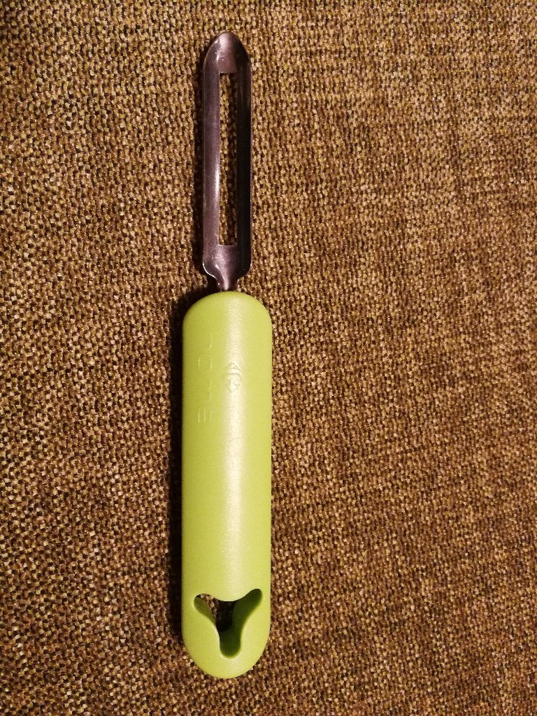 Dunschiller met groen handvat, Ophalen of Verzenden, Zo goed als nieuw, Inox of Chroom, Los bestek