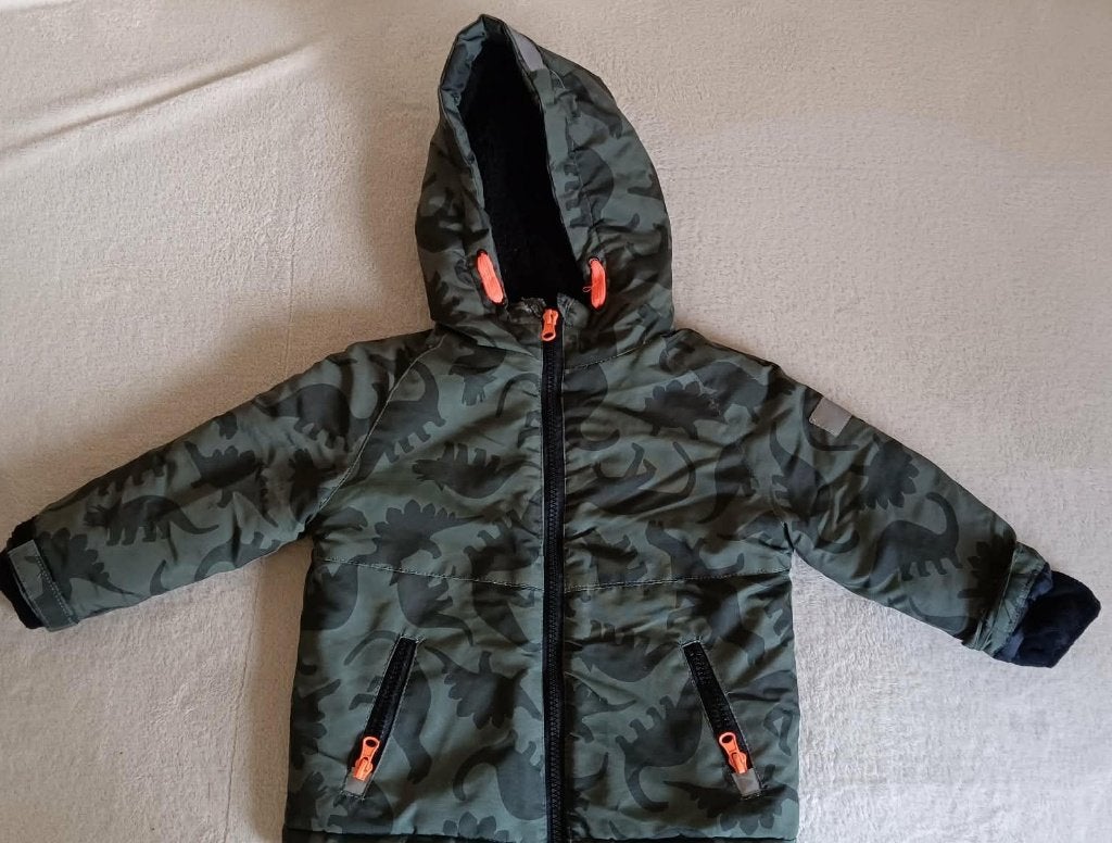 Maat 92 gewatteerde warme jas voor jongen / Dino Kaki, Kinderen en Baby's, Ophalen, Gebruikt, Jongen, Jas
