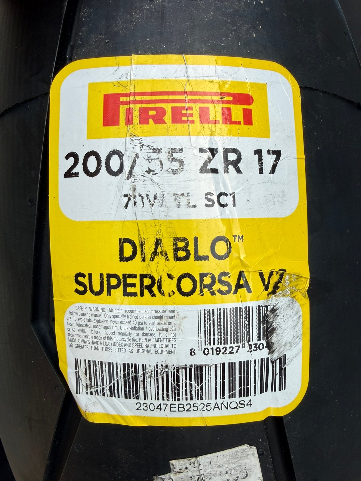 Pirelli supercorsa SC1, Motos, Enlèvement