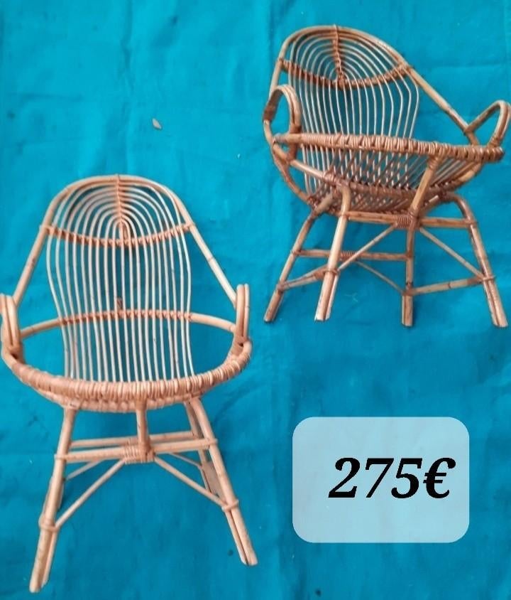 2 ancien fauteuil rotin vintage