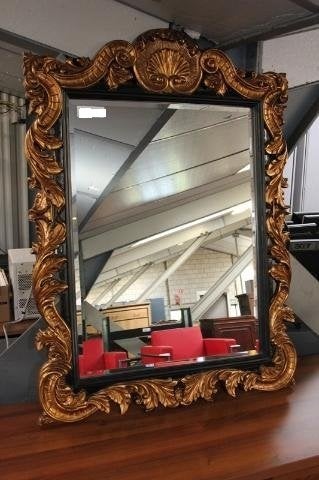 Barok goud zwarte spiegel met facetgeslepen glas flamant, Ophalen, 100 tot 150 cm, Nieuw, 100 tot 125 cm