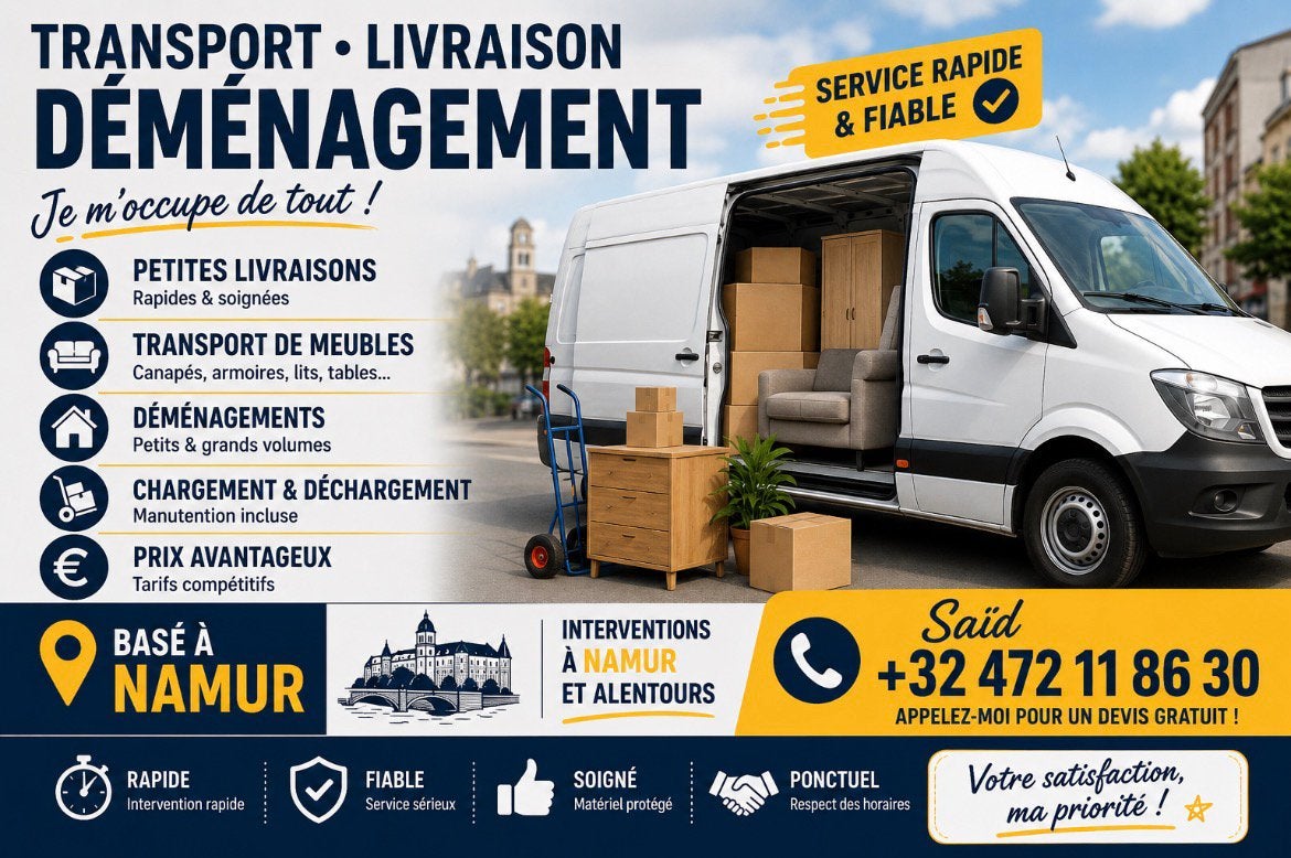 TRANSPORT – LIVRAISON – DÉMÉNAGEMENT À NAMUR, Auto diversen, Handleidingen en Instructieboekjes, Ophalen