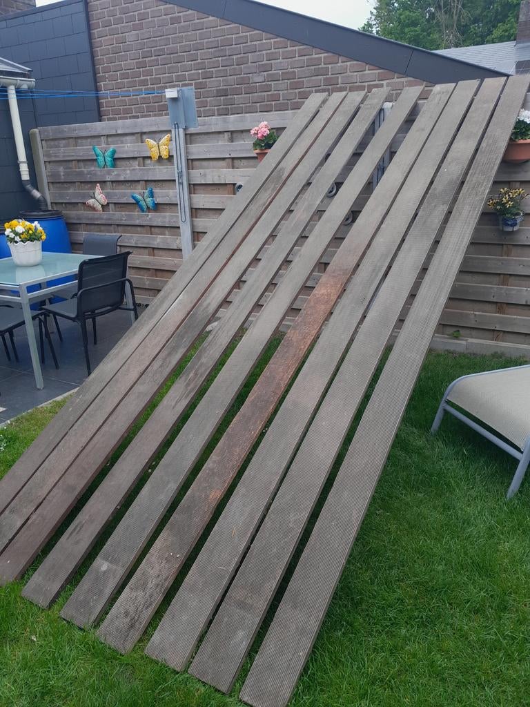 Padouk vlonderplanken, 9 stuks, Tuin en Terras, Palen, Balken en Planken, Ophalen, Gebruikt, 250 cm of meer, Hardhout