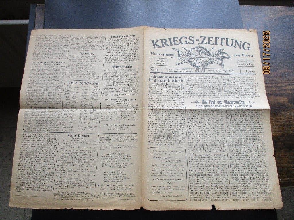 Première Guerre mondiale : Kriegszeitung, 21 janvier 1917, Envoi