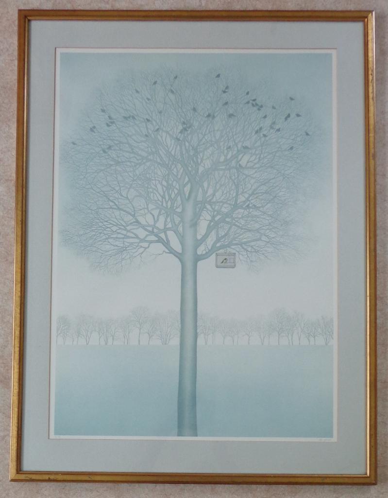 MIA GOOVAERTS / VOGELKOOITJE / KLEURLITHO / 96x73cm / KADER, Enlèvement