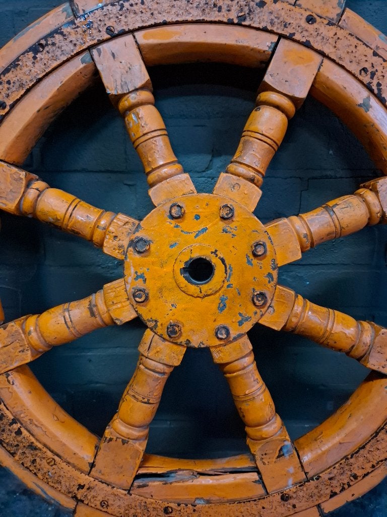 Groot Antiek Houten Scheepsstuurwiel Ø 86cm, Ophalen, Gebruikt, Overige typen, Zeilboot of Motorboot
